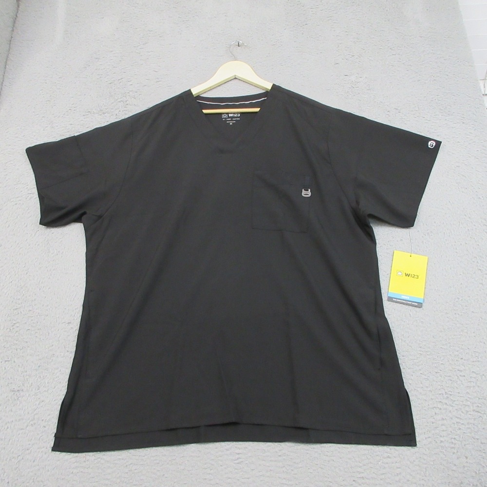 WonderWink W123 Scrub Shirt Men 2XL Black V Neck Pocket Medical Heathcare Unifom